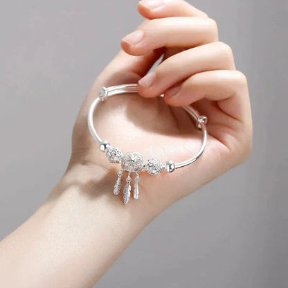 Pulsera rígida atrapasueños en plata