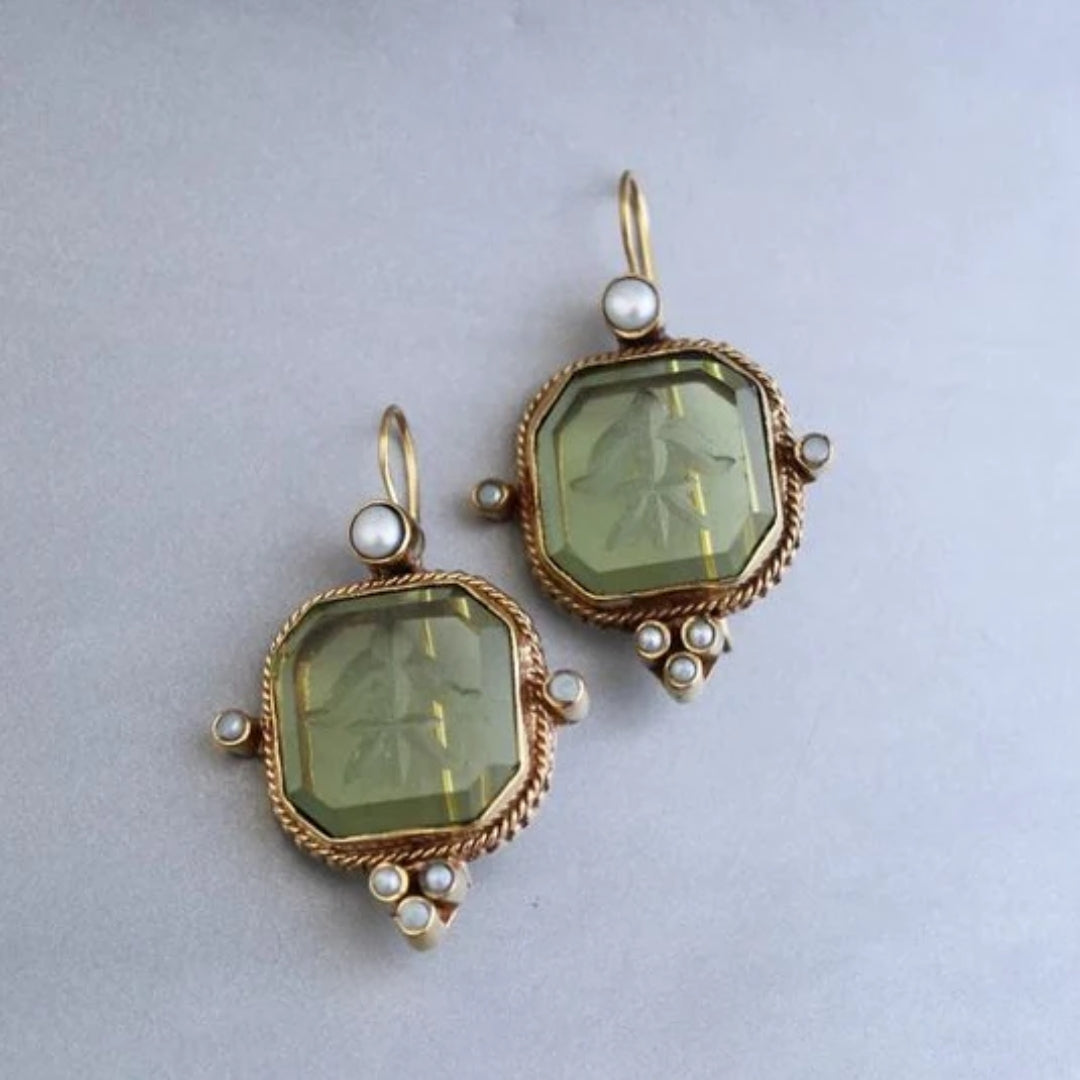 Pendientes vintage de cristal verde