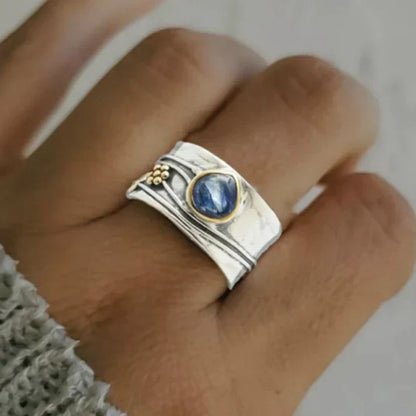 Anillo vintage de zafiro azul en plata chapada en oro