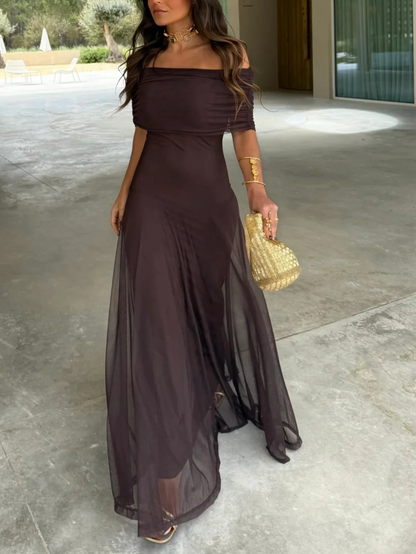 Vestido Largo Chiffon Hombros Caídos