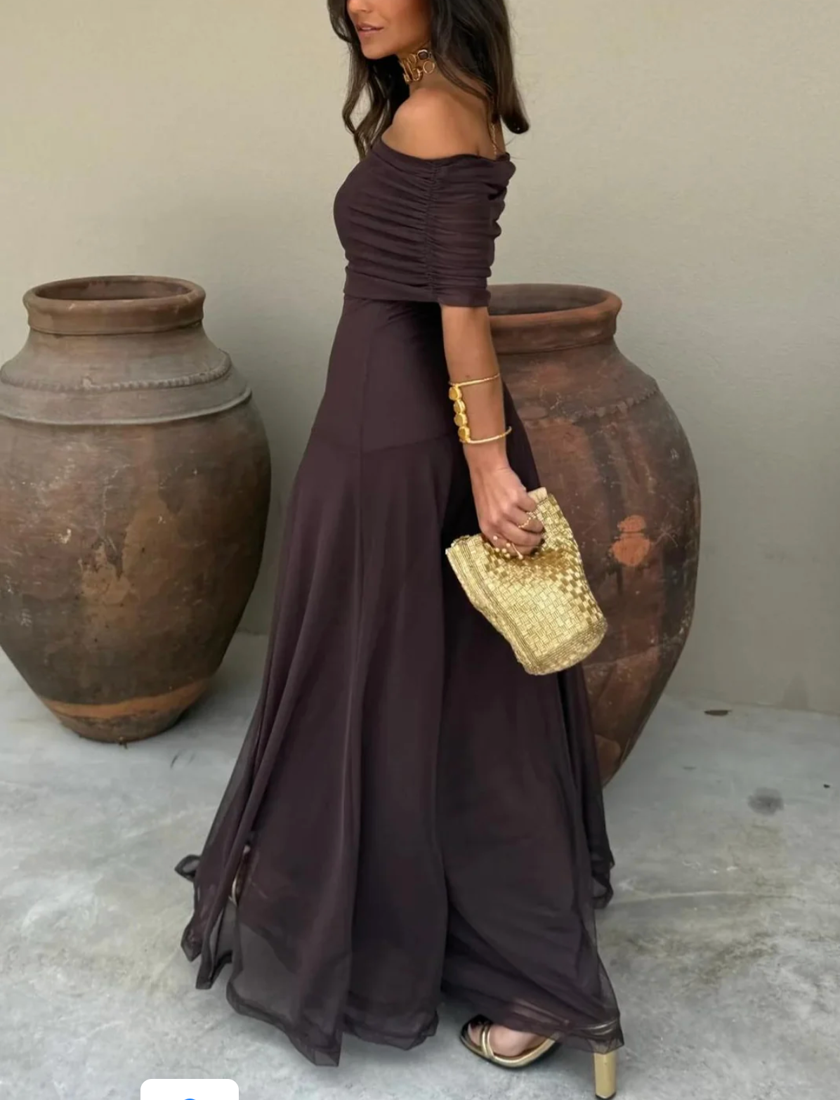 Vestido Largo Chiffon Hombros Caídos