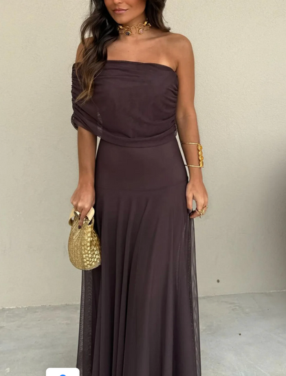 Vestido Largo Chiffon Hombros Caídos