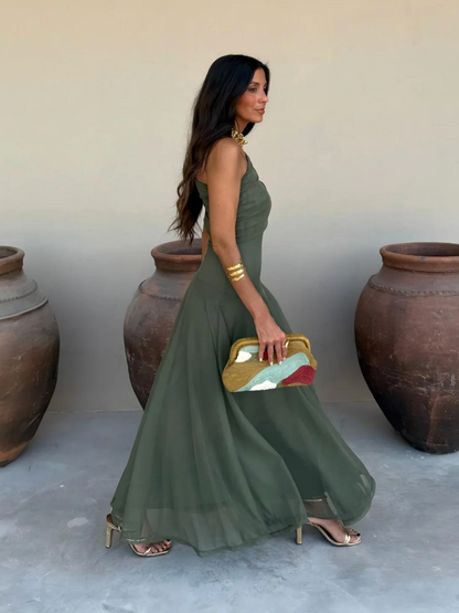 Vestido Largo Chiffon Hombros Caídos