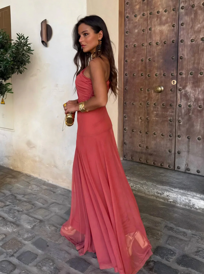 Vestido Largo Chiffon Hombros Caídos