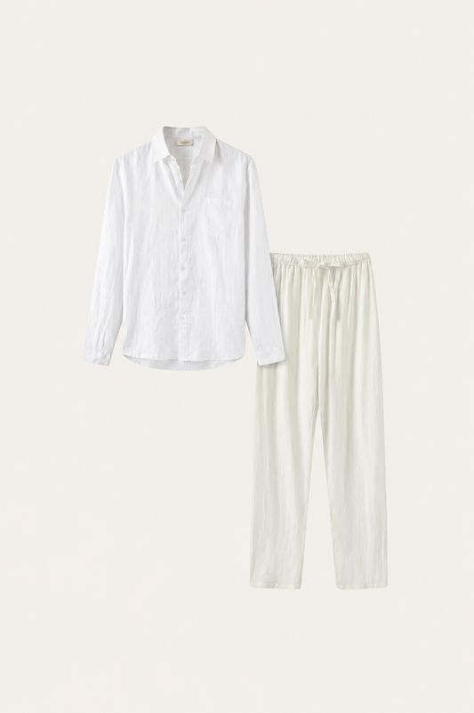 Bellagio de Luna Bellucci, conjunto de lino de manga larga para hombre en blanco