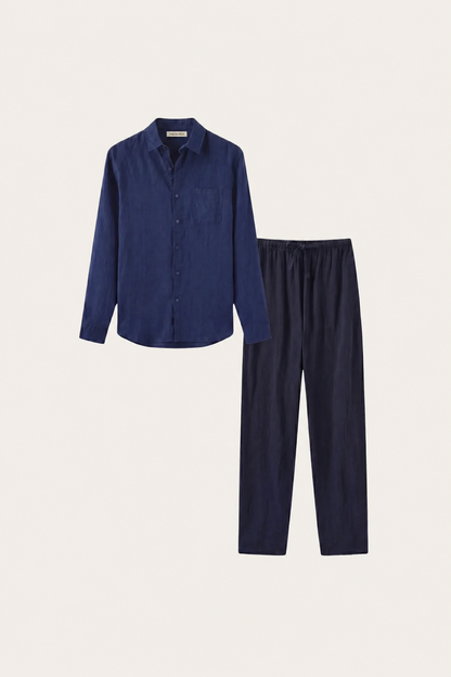 Bellagio de Luna Bellucci, conjunto de lino de manga larga para hombre en azul marino