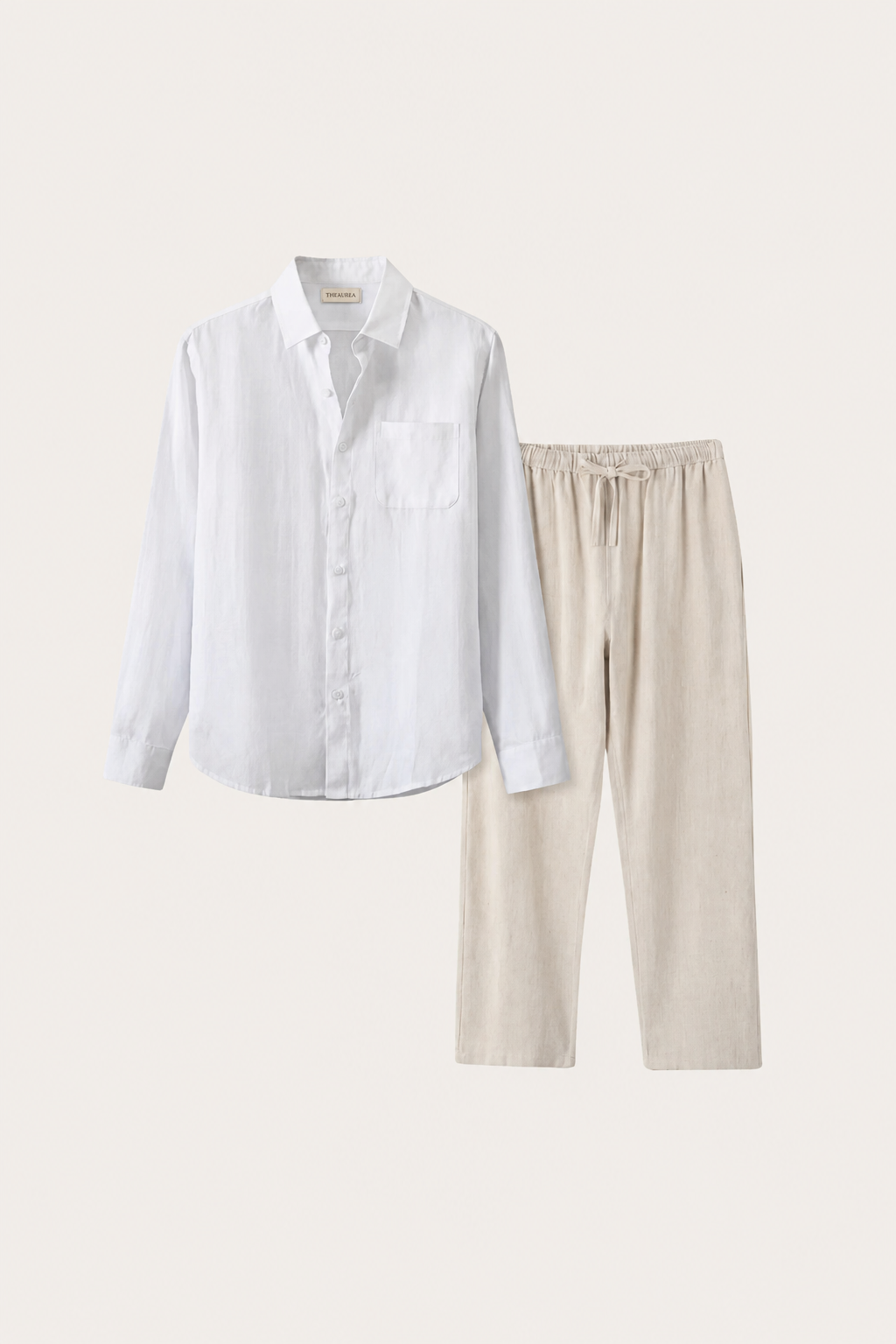 Pisa de Luna Bellucci, conjunto de lino de manga larga para hombre en blanco/beige