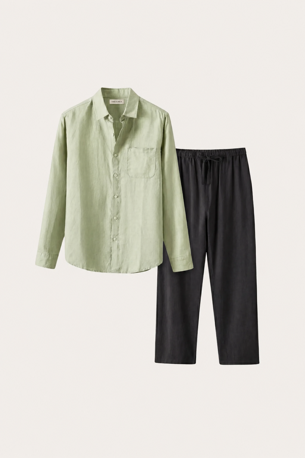 Pisa de Luna Bellucci, conjunto de lino de manga larga para hombre en verde menta/negro