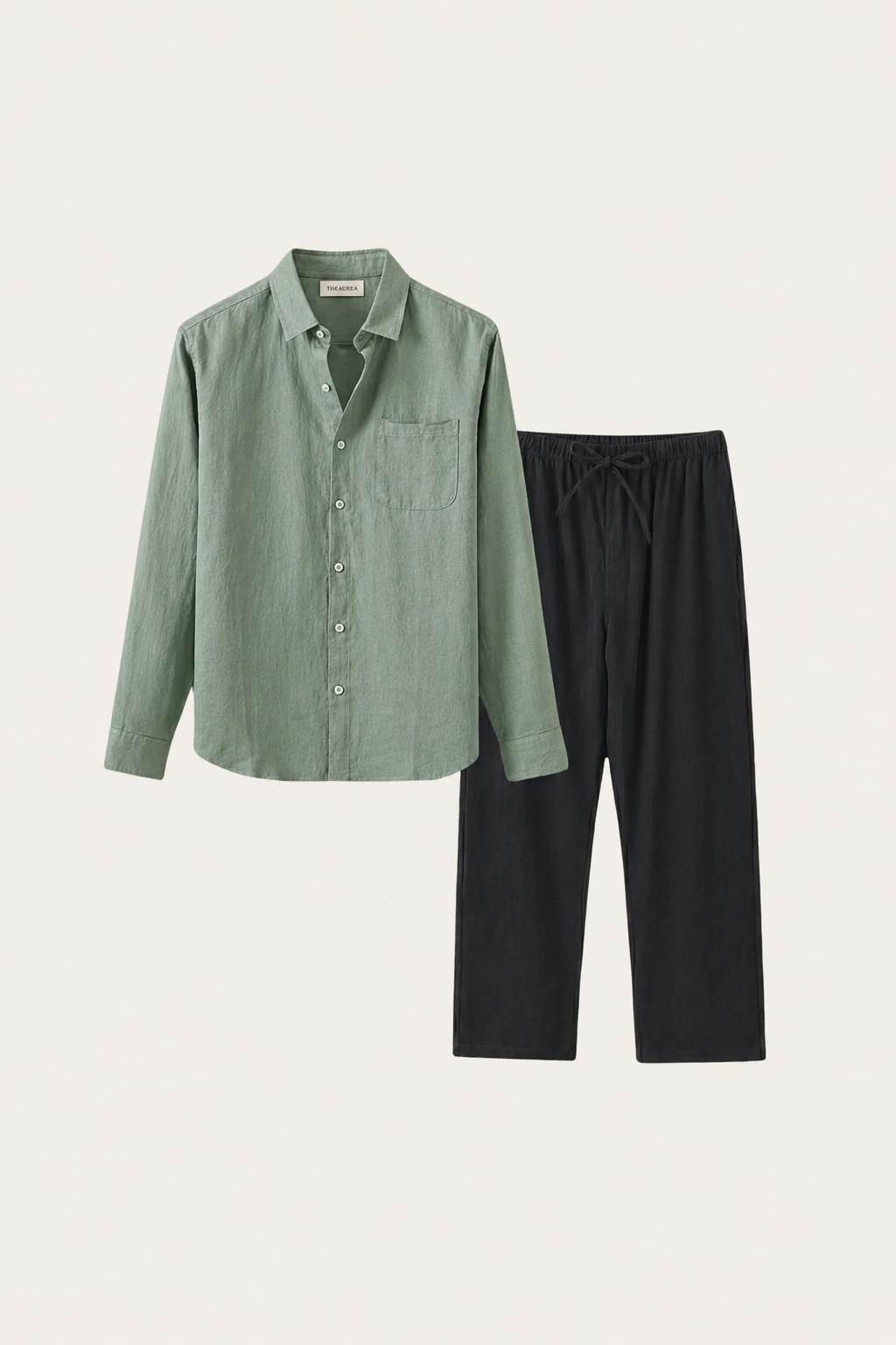 Pisa de Luna Bellucci, conjunto de lino de manga larga para hombre en verde/negro