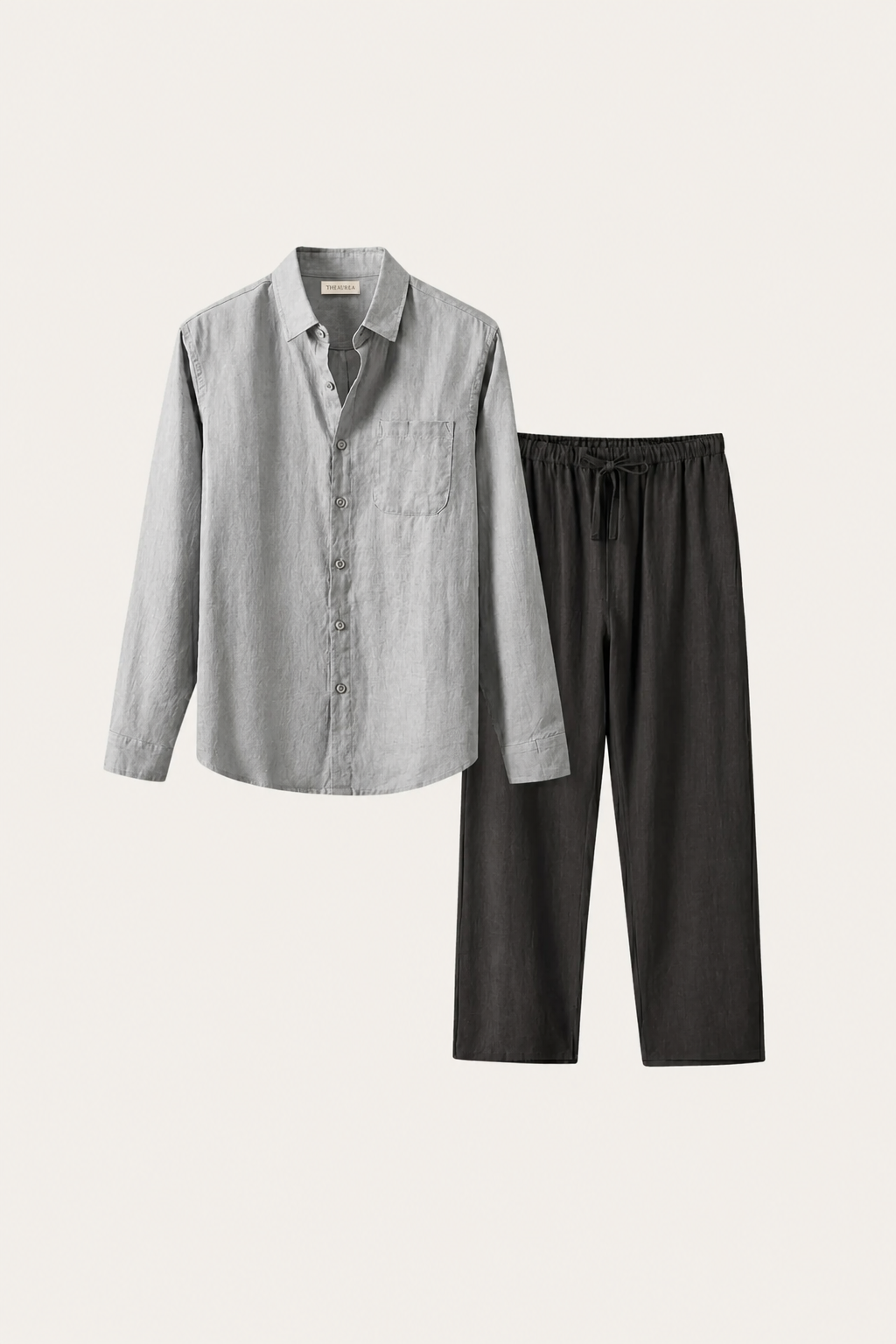 Pisa de Luna Bellucci, conjunto de lino de manga larga para hombre en gris/negro
