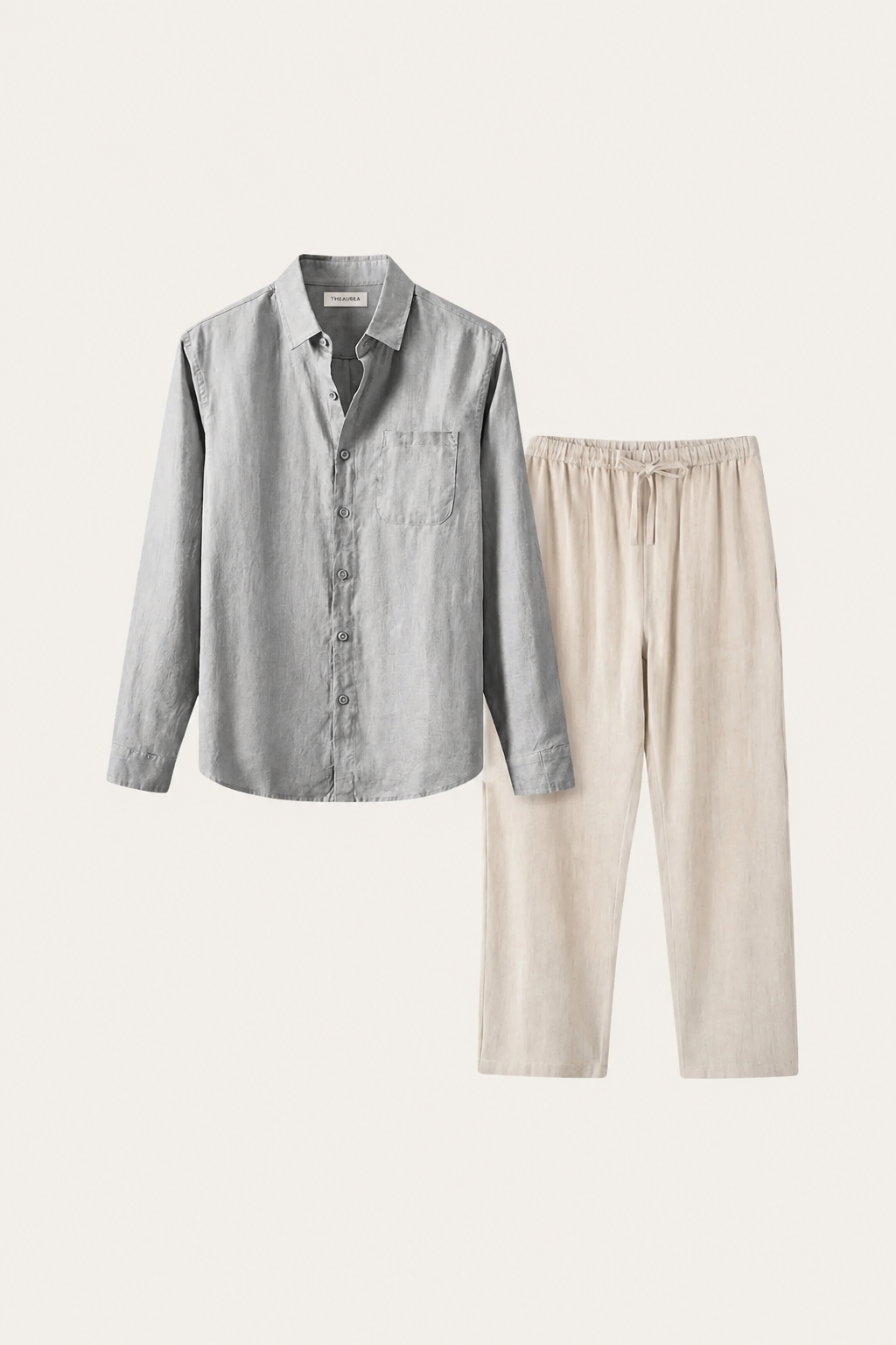 Pisa de Luna Bellucci, conjunto de lino de manga larga para hombre en gris/beige