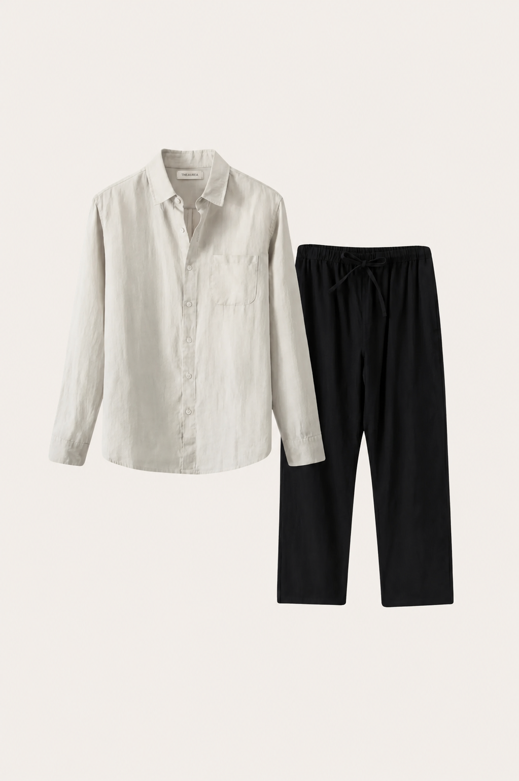 Pisa de Luna Bellucci, conjunto de lino de manga larga para hombre en beige/negro