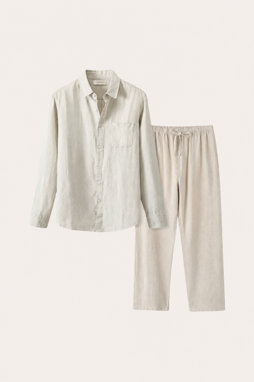 Pisa de Luna Bellucci, conjunto de lino de manga larga para hombre en beige/beige