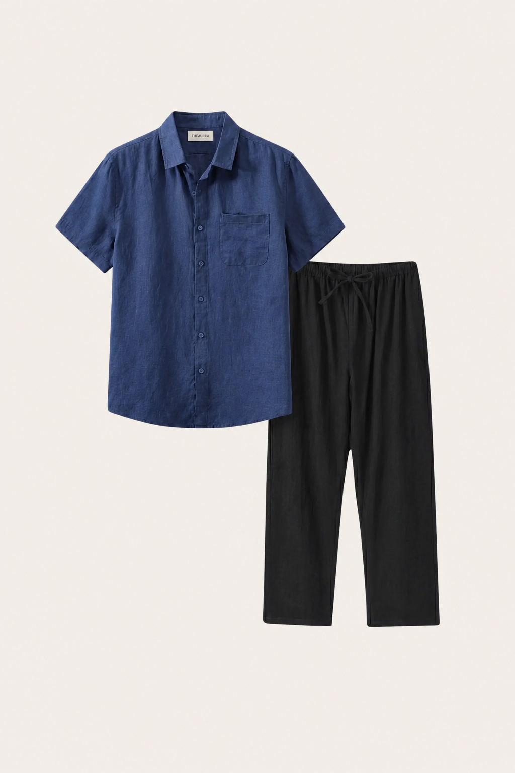 Trento de Luna Bellucci, conjunto de lino para hombre en azul/negro