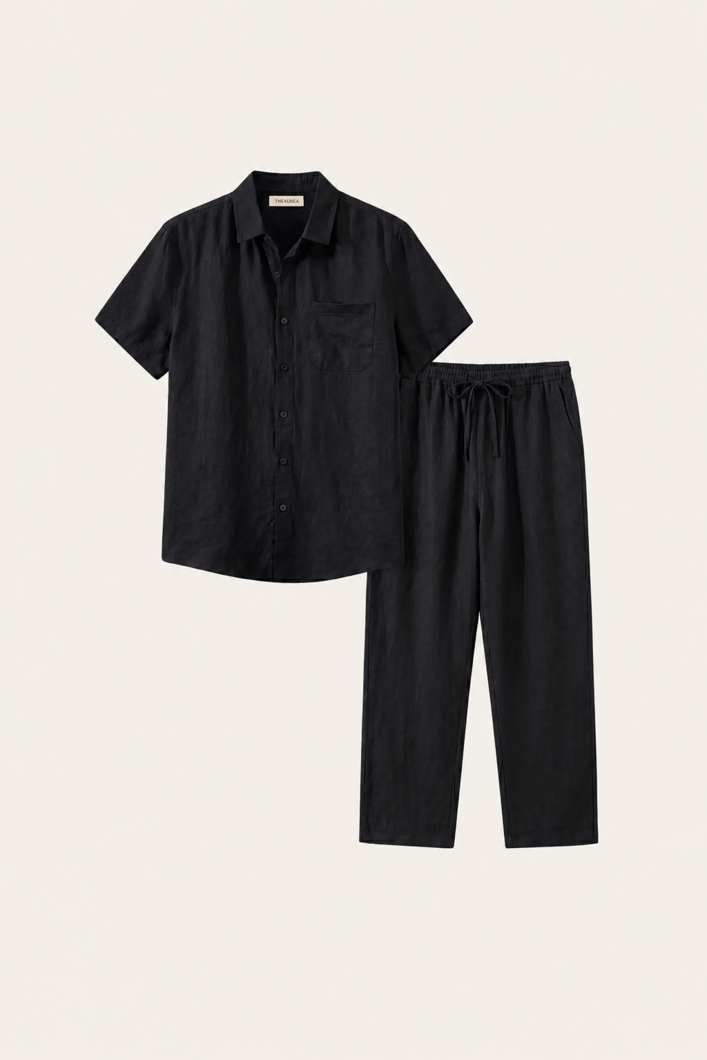 Trento de Luna Bellucci, conjunto de lino para hombre en negro/negro