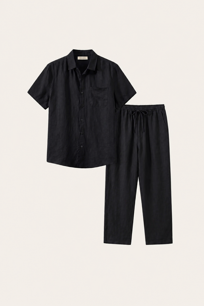 Trento de Luna Bellucci, conjunto de lino para hombre en negro/negro