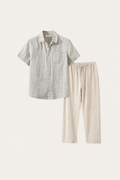 Trento de Luna Bellucci, conjunto de lino para hombre en beige/beige