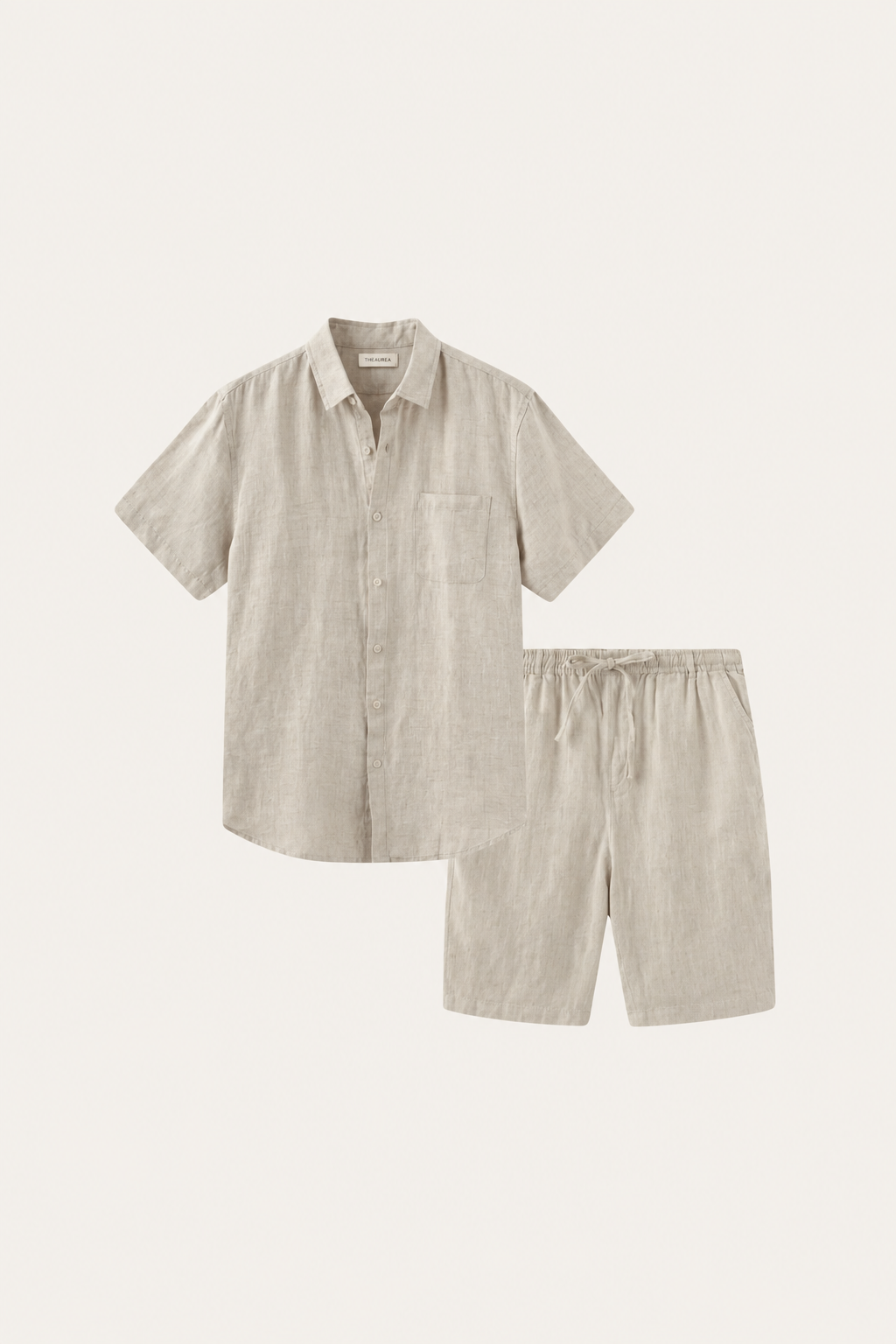 Verona de Luna Bellucci, camisa de lino y pantalón corto para hombre en beige
