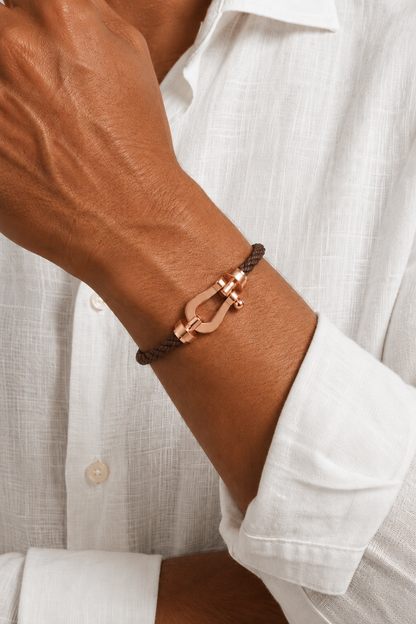 Aurelio | Pulsera Náutica Marrón Oscuro y Oro Rosa