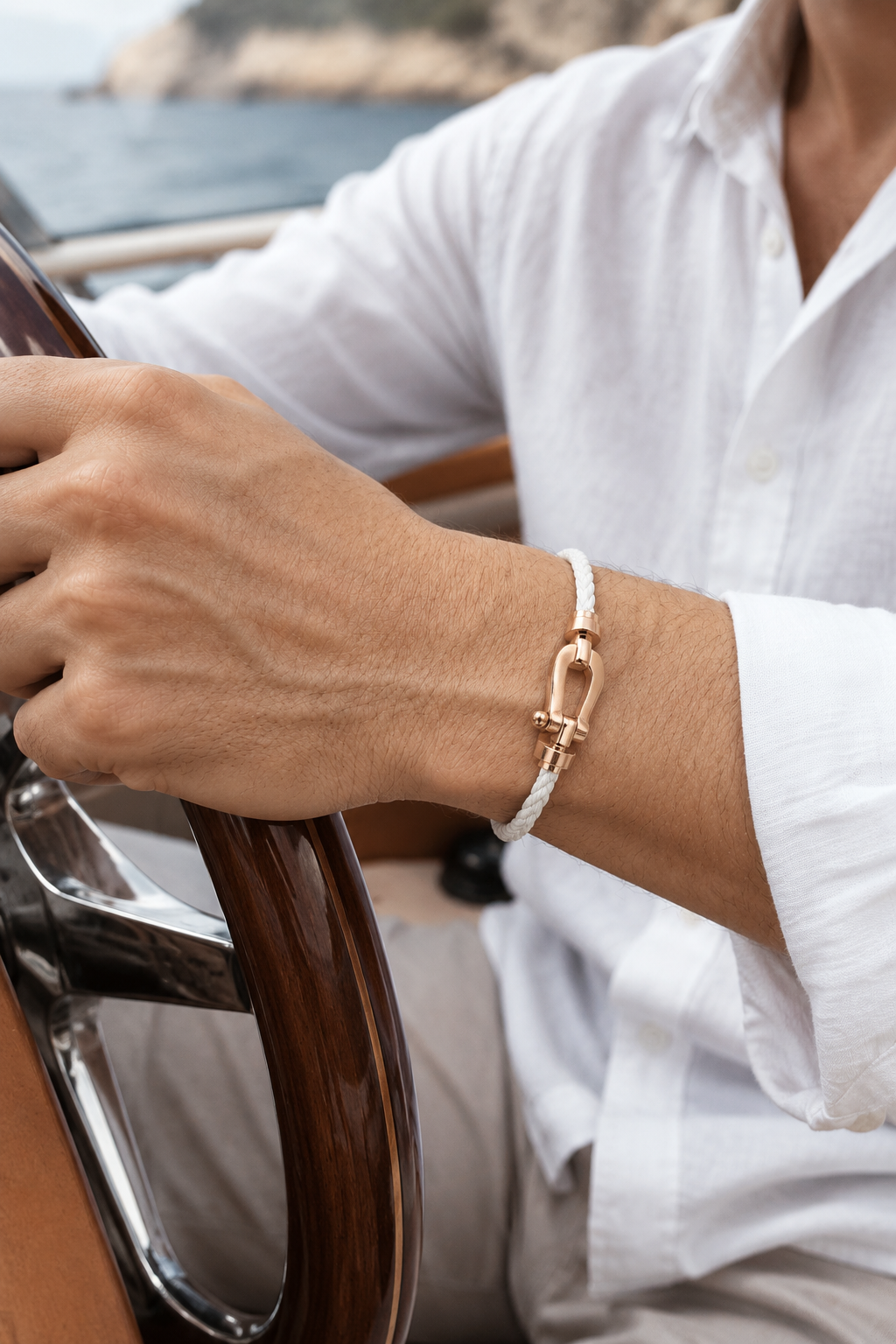 Aurelio | Pulsera Náutica Blanca y Oro Rosa