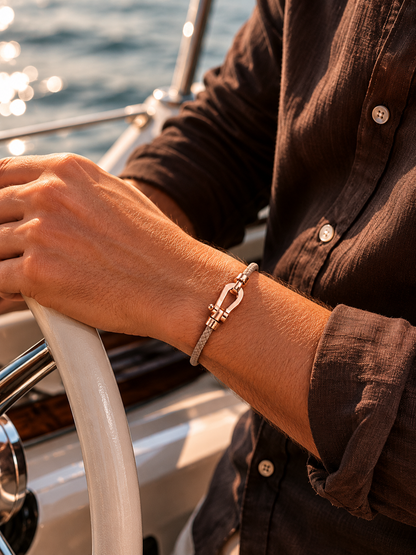 Aurelio | Pulsera Náutica Marrón Claro y Oro Rosa