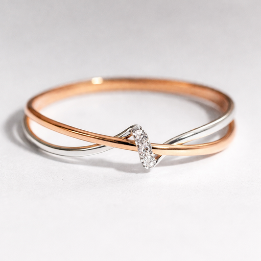 Anillo vintage trenzado de oro y plata