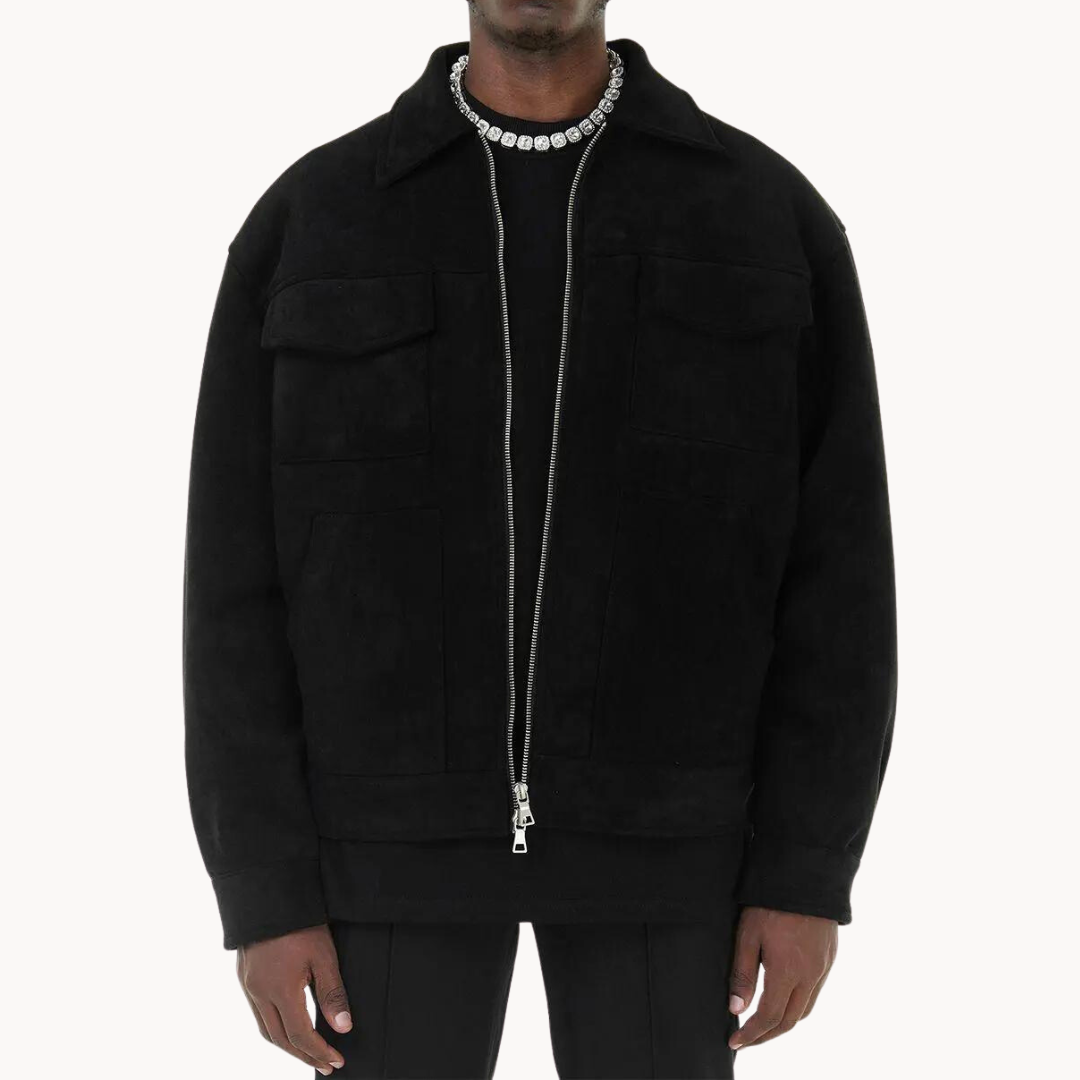 Chaqueta Ante Metro con Cremallera y Cuello Alto