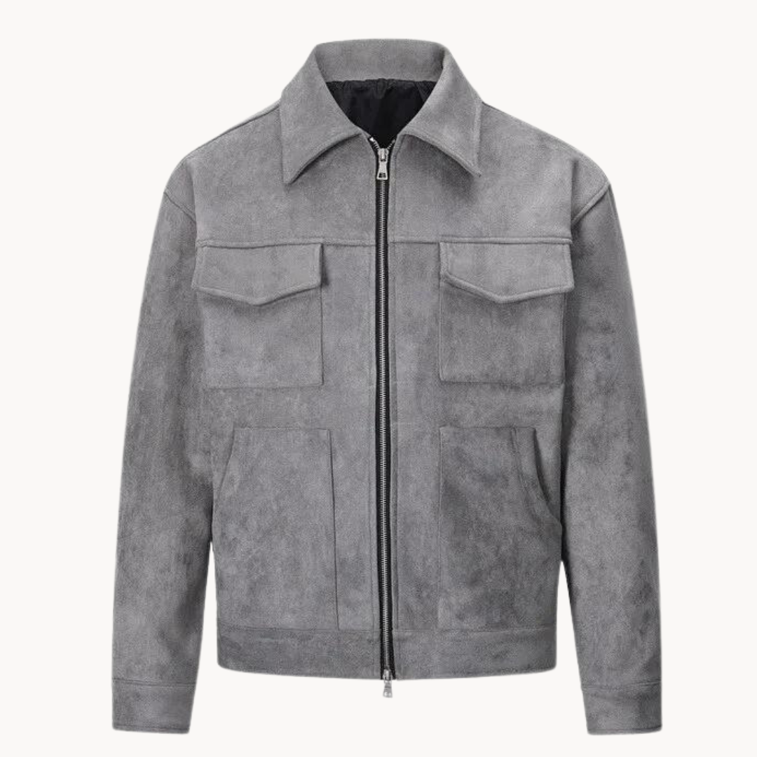 Chaqueta Ante Metro con Cremallera y Cuello Alto