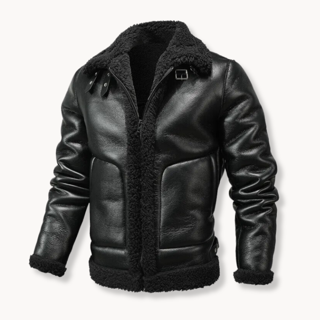 Chaqueta de cuero con forro de borrego clásica