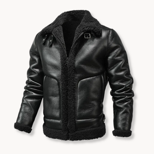 Chaqueta de cuero con forro de borrego clásica