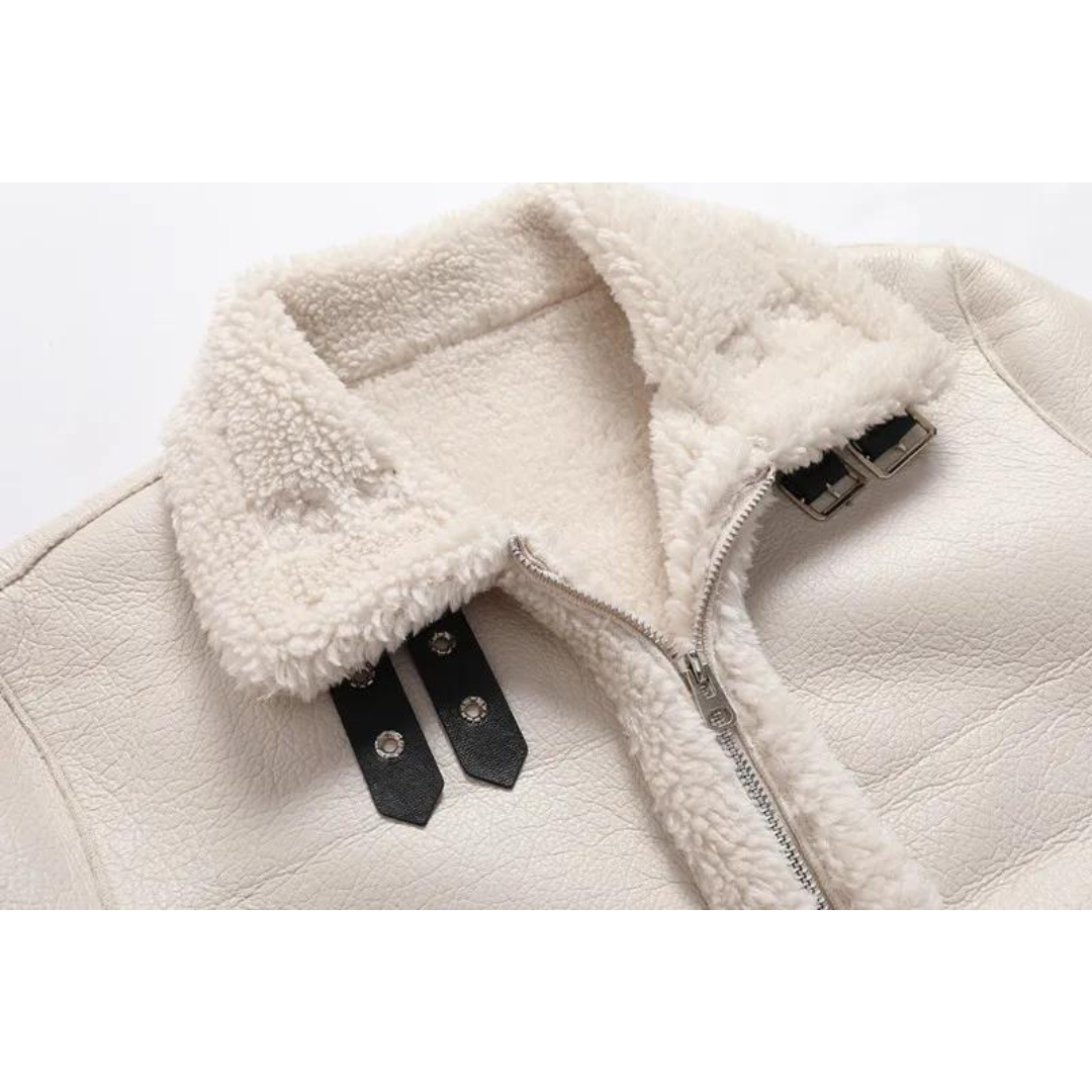 Chaqueta de cuero con forro de borrego clásica