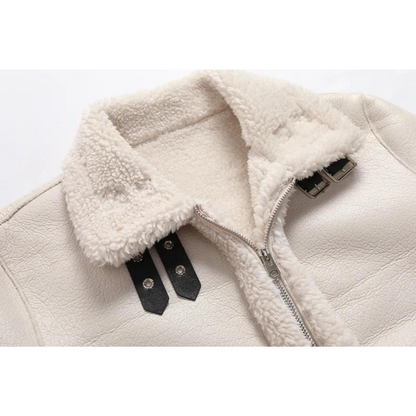 Chaqueta de cuero con forro de borrego clásica