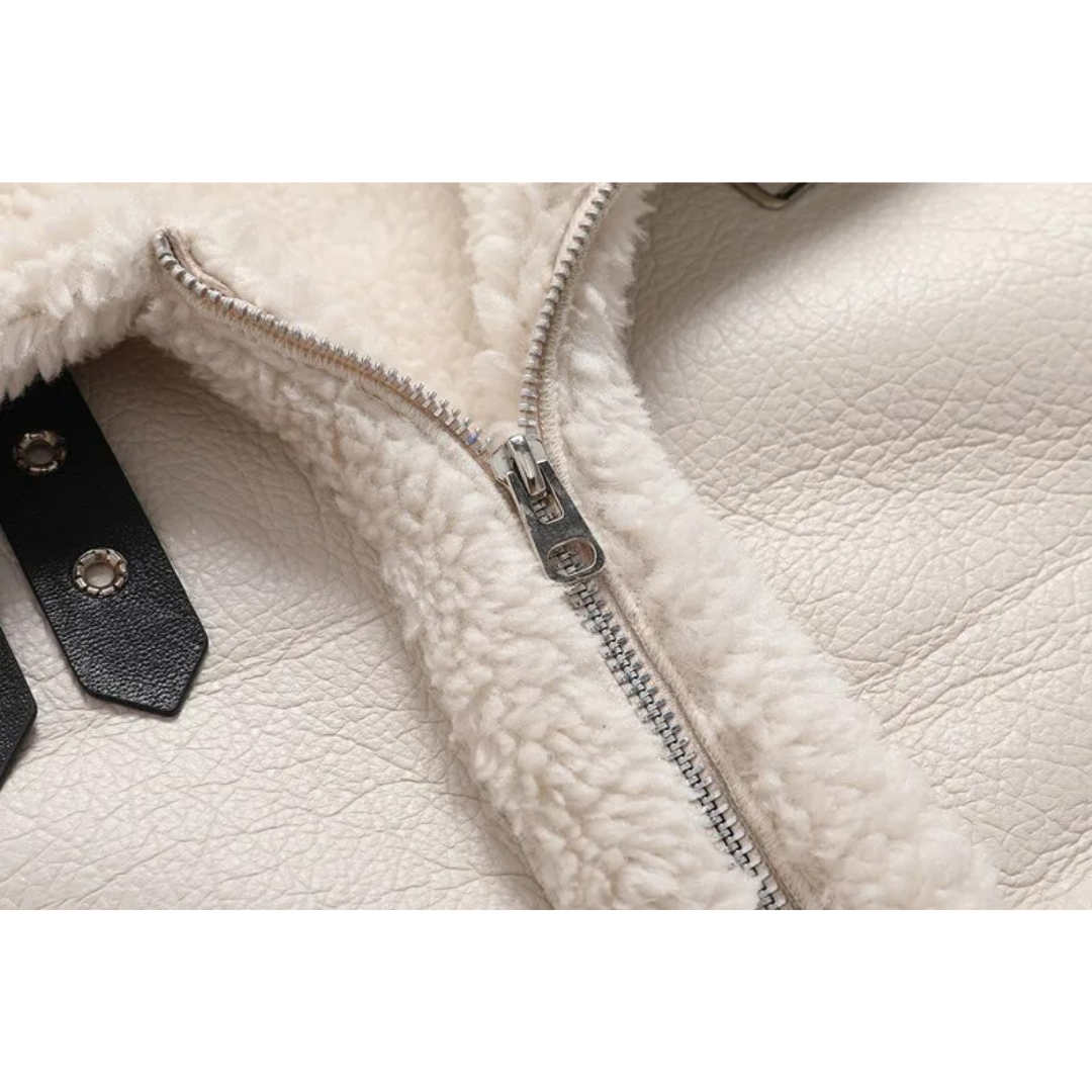 Chaqueta de cuero con forro de borrego clásica