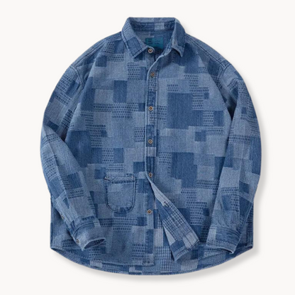 Camisa Oversize de Mezcla Patchwork en Denim