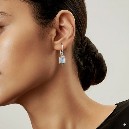 Beatriz - Pendientes vintage con piedra de luna cuadrada