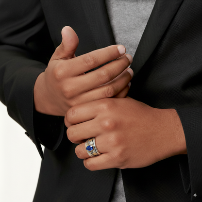 Anillo vintage de plata con cristal azul