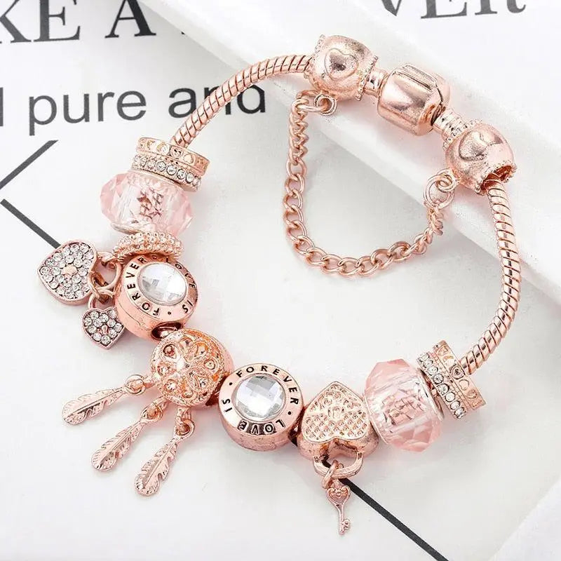 Pulsera atrapasueños rosa con charms de plata incluidos