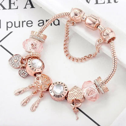Pulsera atrapasueños rosa con charms de plata incluidos