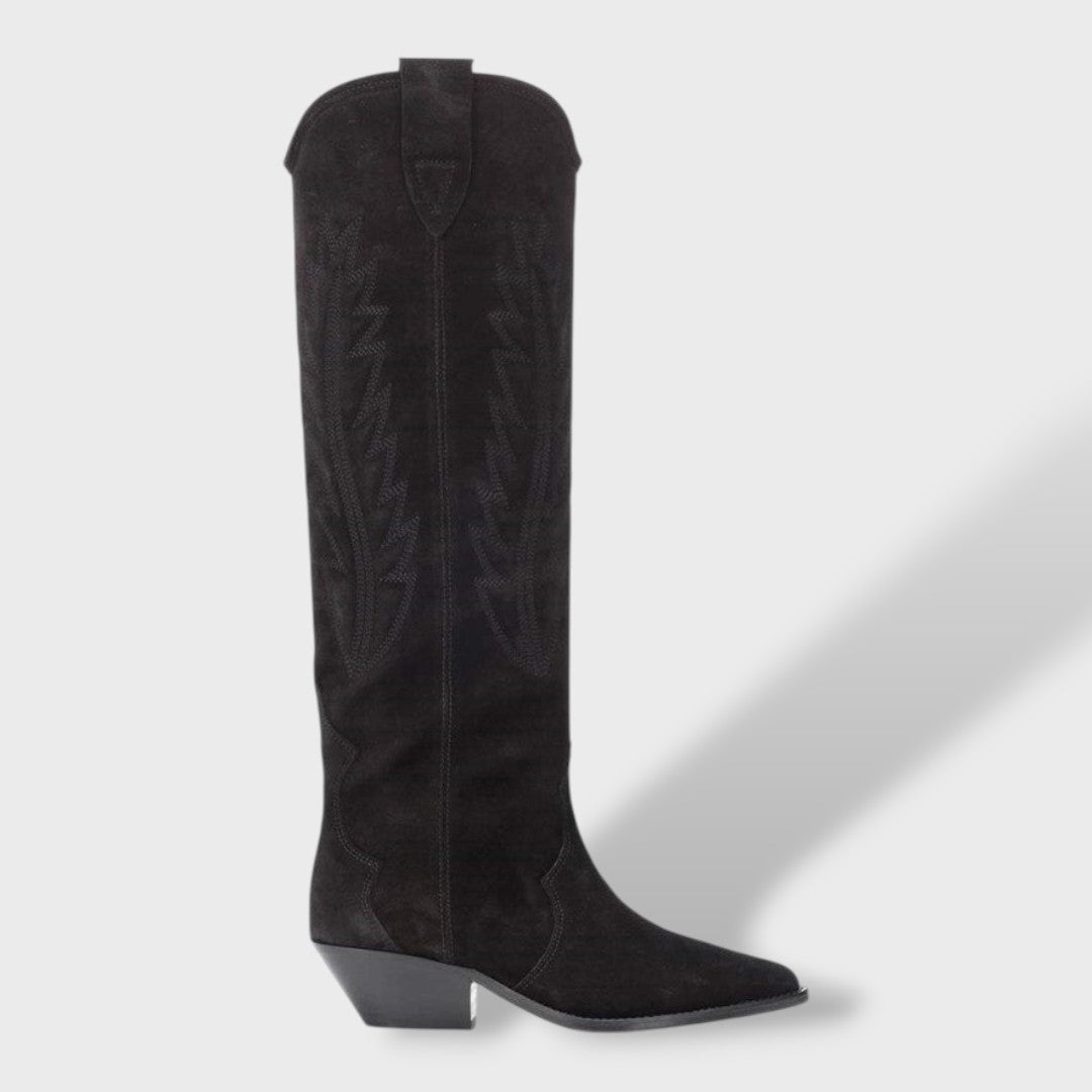 Botas Cowboy Altas Mujer de Ante Bordadas