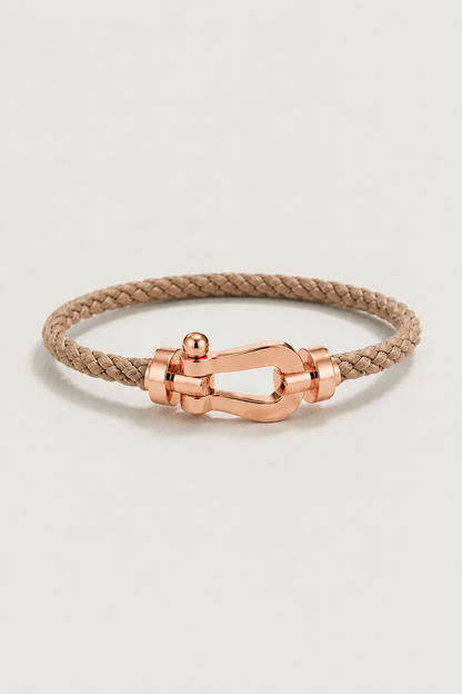 Aurelio | Pulsera Náutica Marrón Claro y Oro Rosa