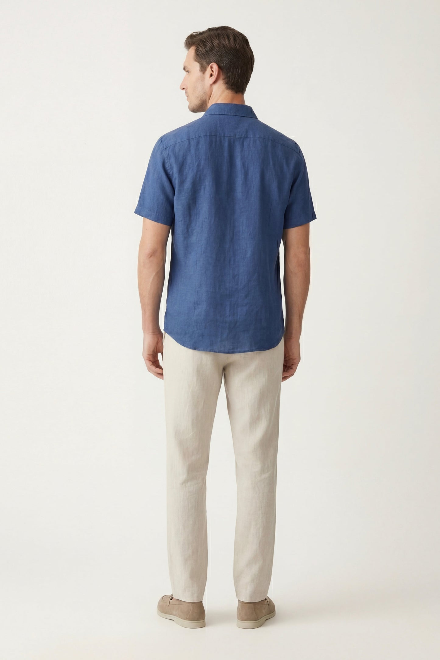 Trento de Luna Bellucci, conjunto de lino para hombre en azul/beige