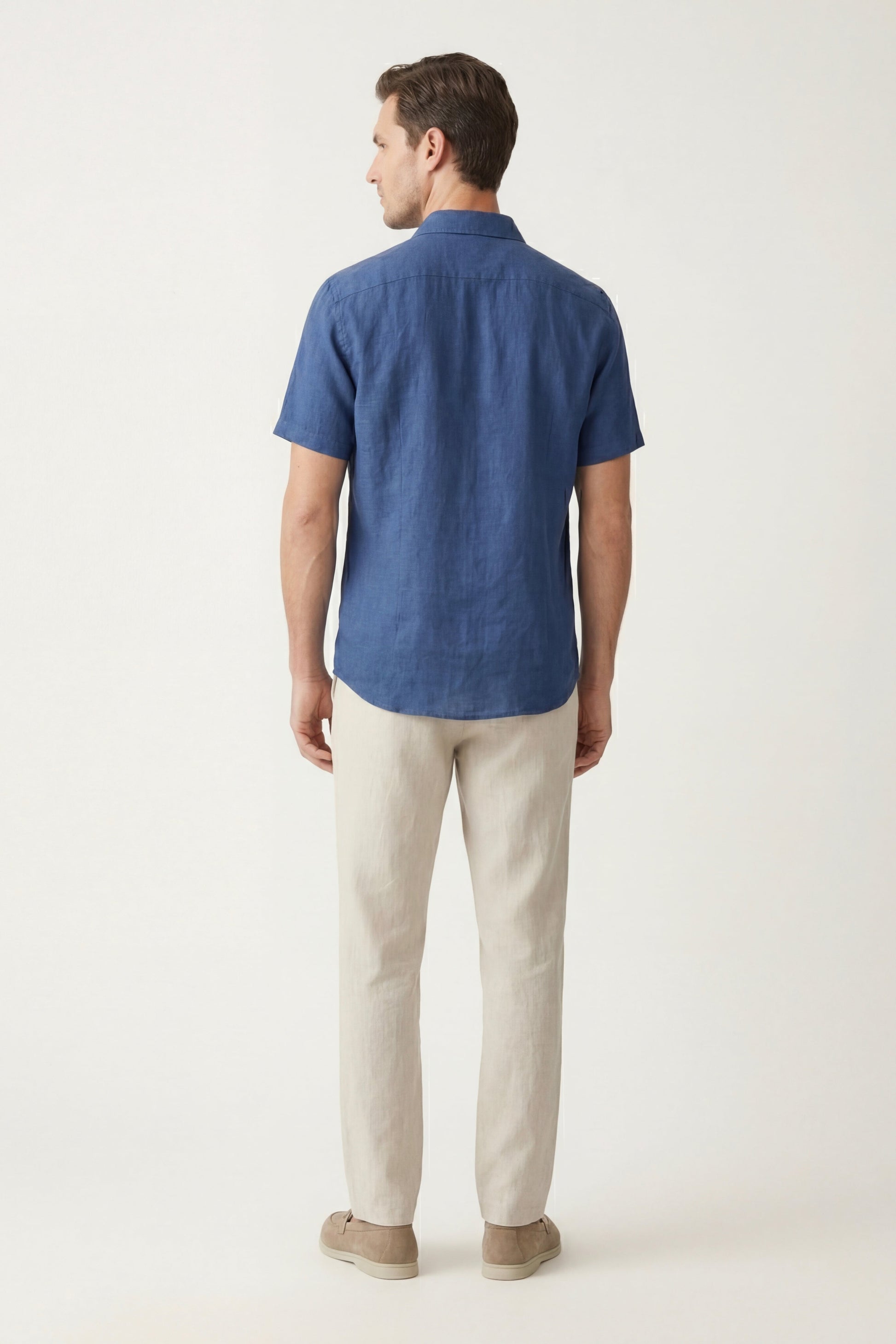 Trento de Luna Bellucci, conjunto de lino para hombre en azul/beige