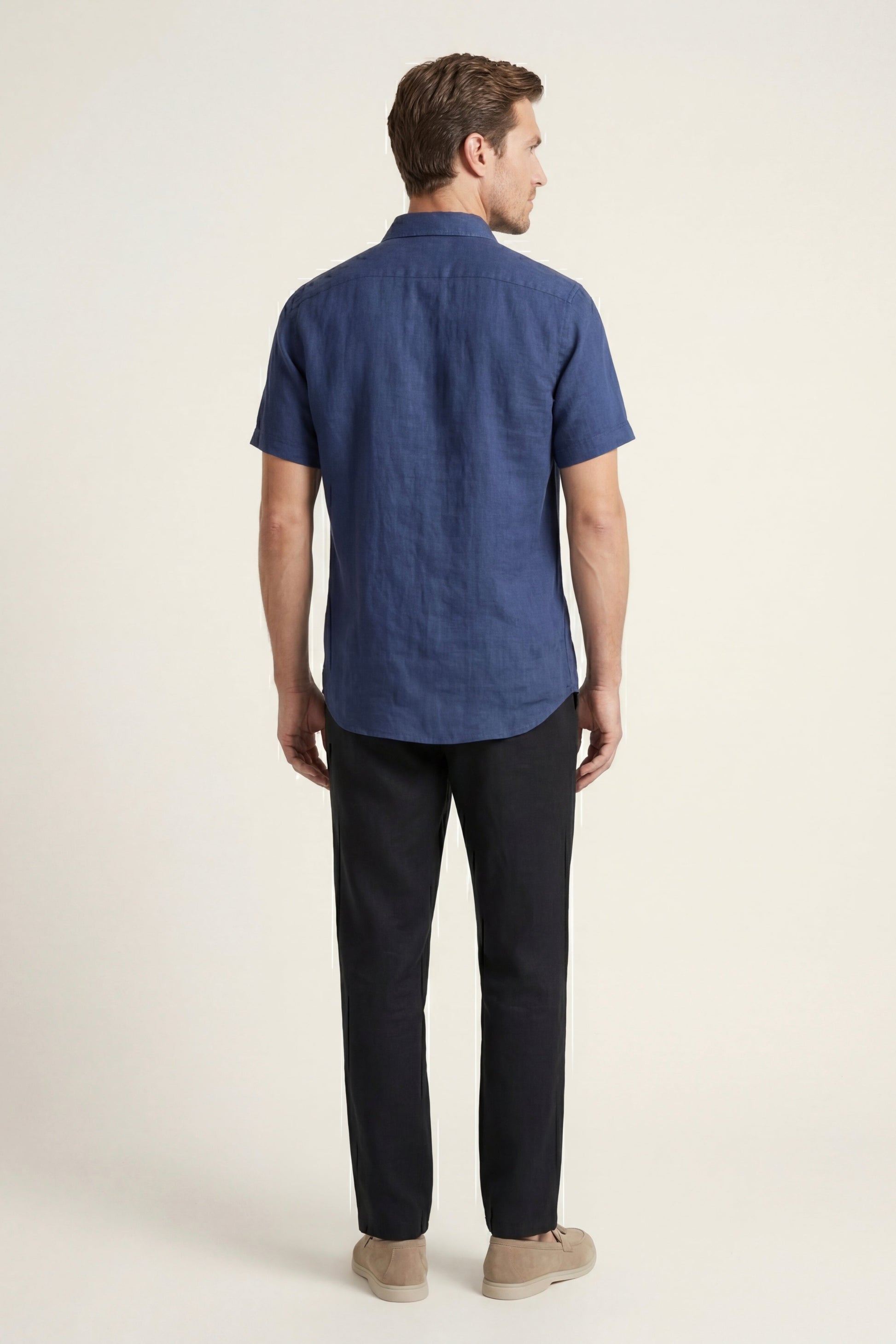 Trento de Luna Bellucci, conjunto de lino para hombre en azul/negro