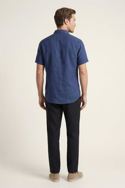Trento de Luna Bellucci, conjunto de lino para hombre en azul/negro