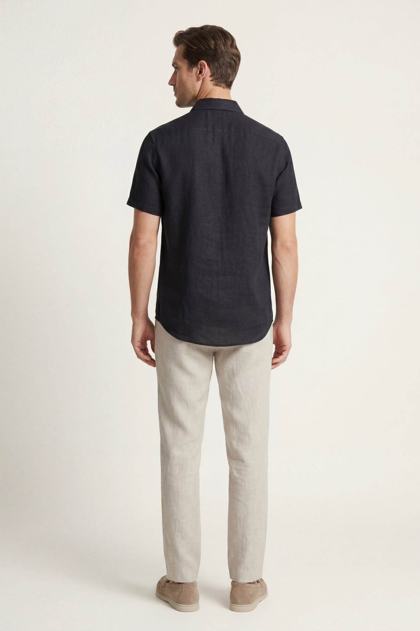 Trento de Luna Bellucci, conjunto de lino para hombre en negro/beige