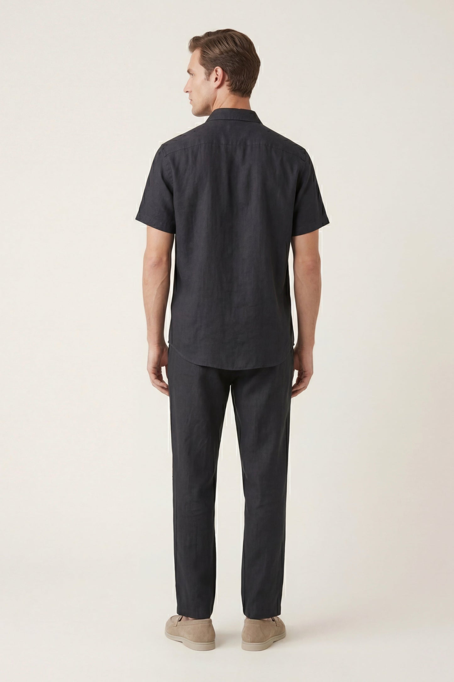 Trento de Luna Bellucci, conjunto de lino para hombre en negro/negro