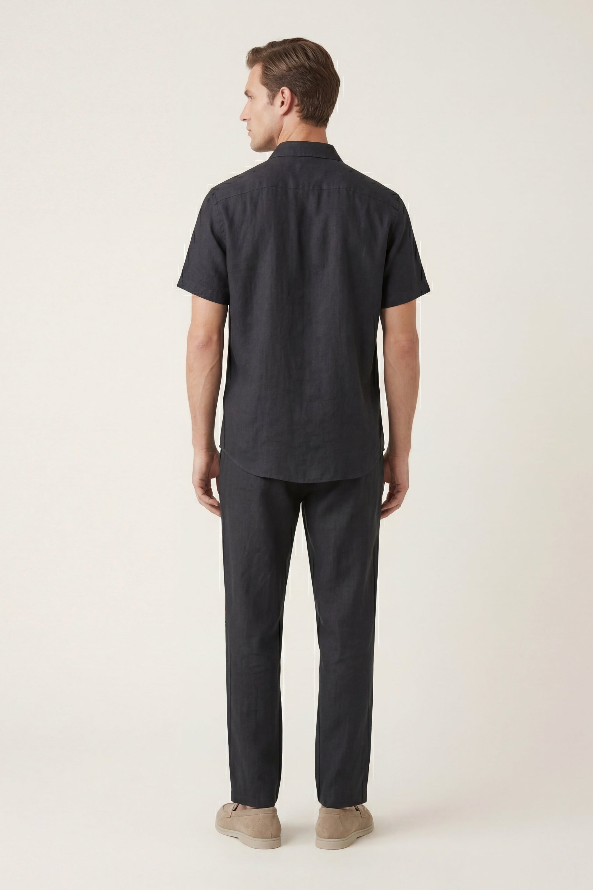 Trento de Luna Bellucci, conjunto de lino para hombre en negro/negro