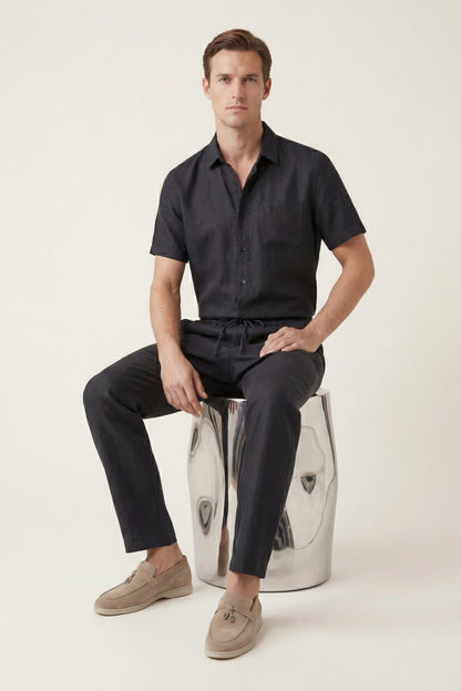 Trento de Luna Bellucci, conjunto de lino para hombre en negro/negro