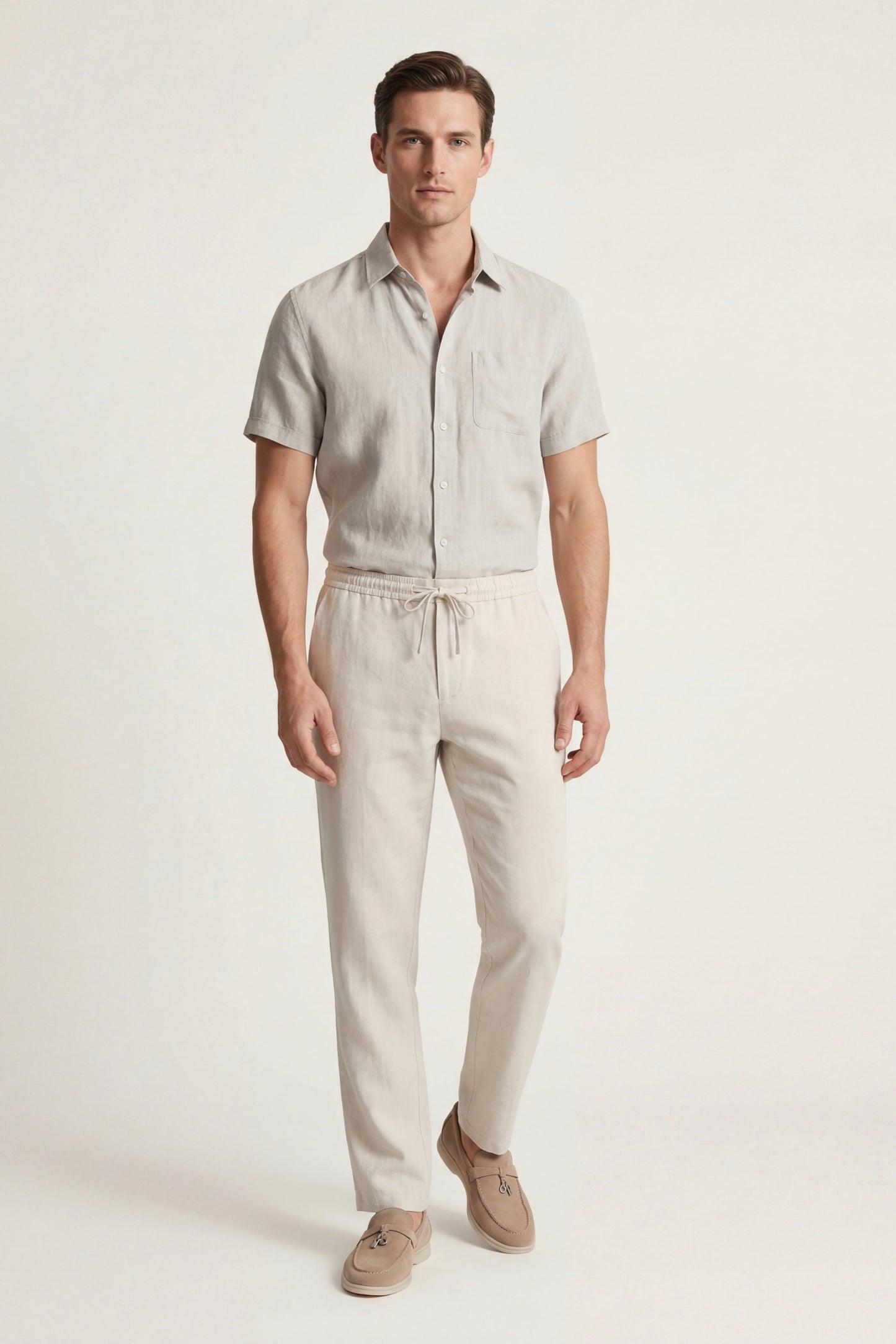 Trento de Luna Bellucci, conjunto de lino para hombre en beige/beige