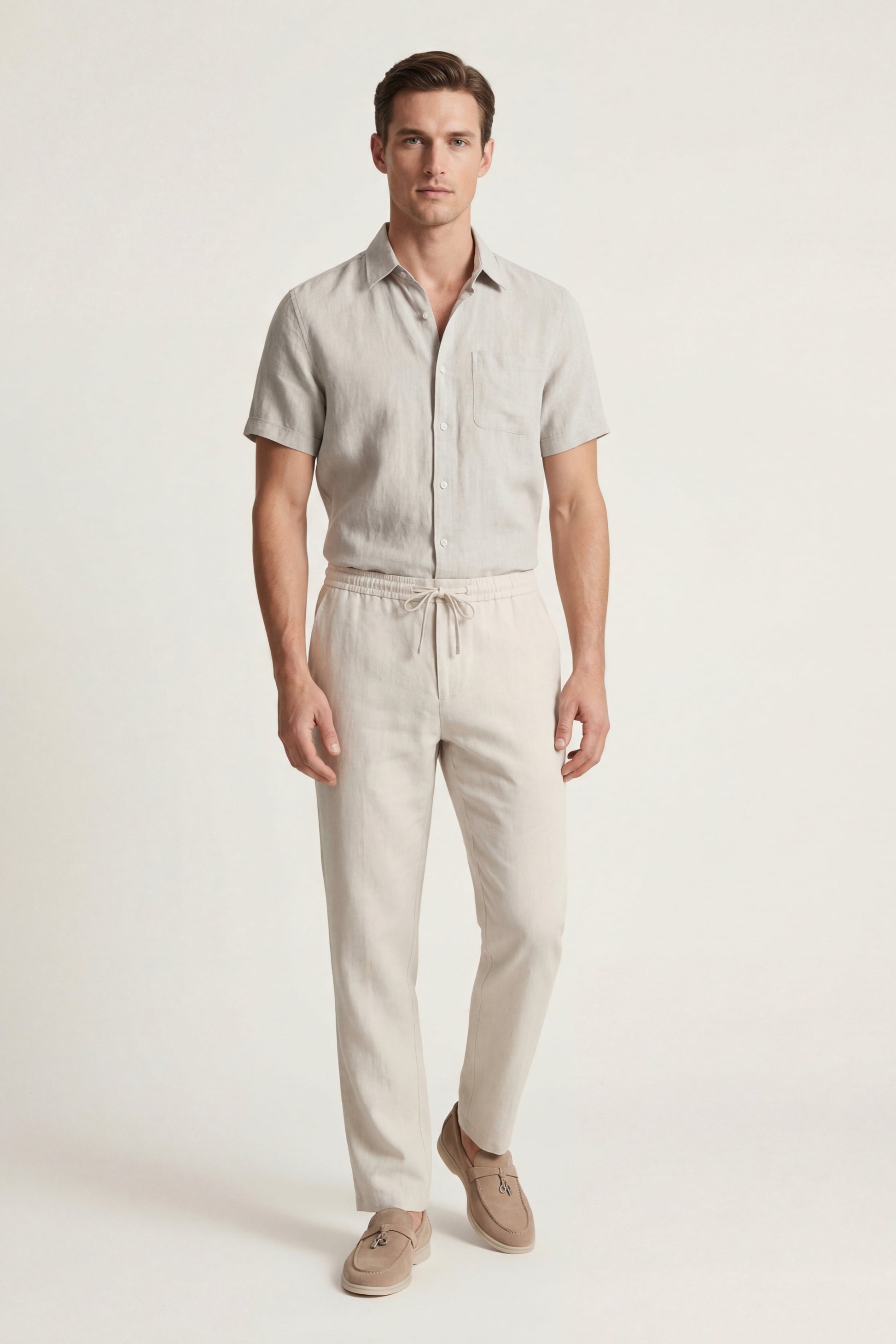 Trento de Luna Bellucci, conjunto de lino para hombre en beige/beige